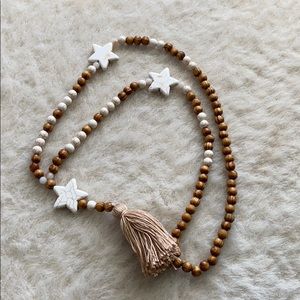 Chunky neutral wooden beaded necklace - New